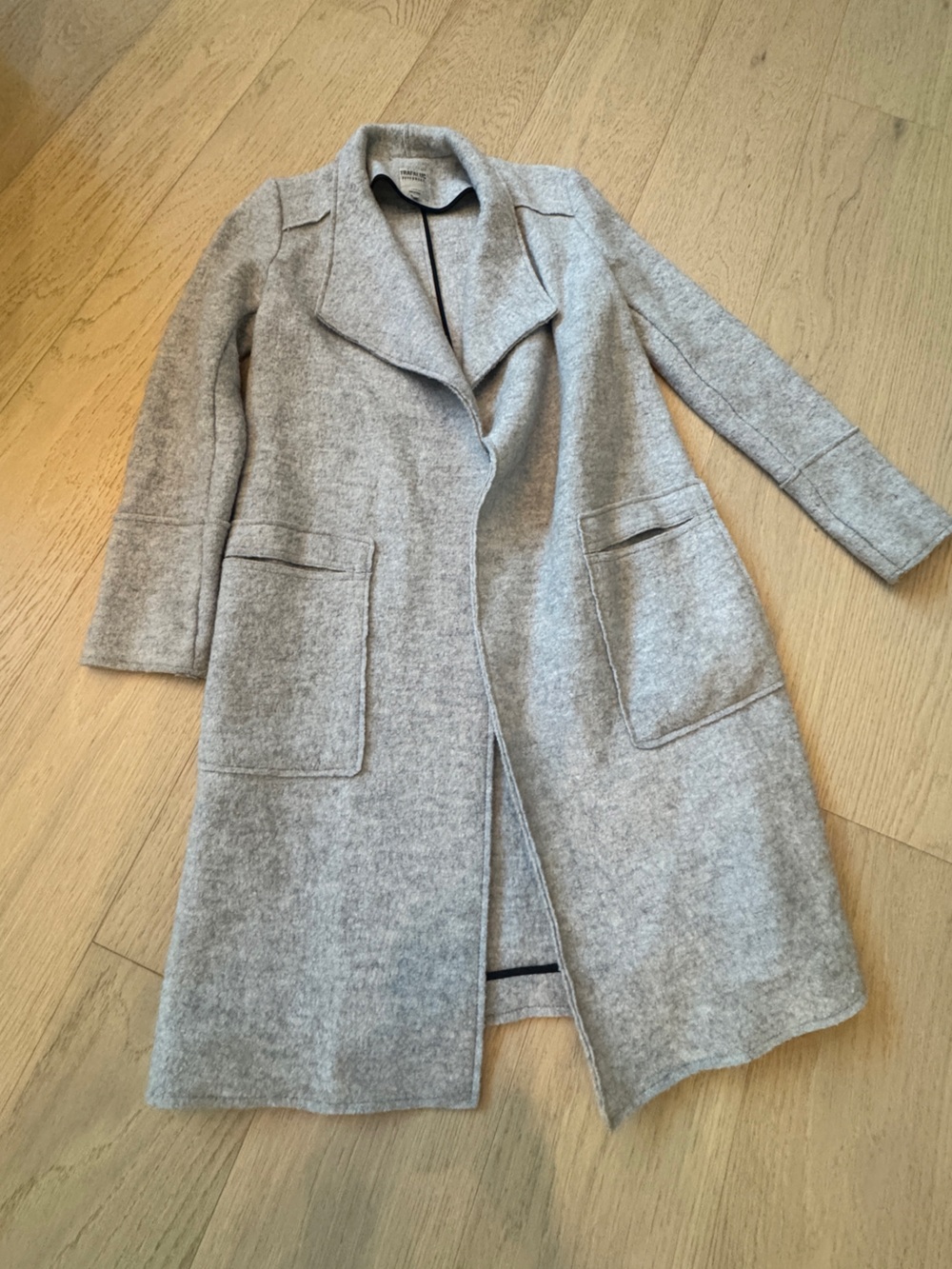 Zara Light Gray Open-Front Wool Blend Trench Coat